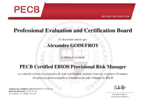 Alexandre GODEFROY – PECB - EBIOS Provisional Risk Manager