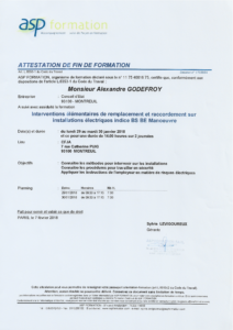 Alexandre GODEFROY – Habilitation électrique BS et BE