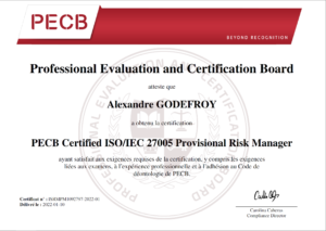 Alexandre GODEFROY – PECB - ISO IEC 27005 Provisional Risk Manager