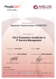 Alexandre GODEFROY – ITIL® Foundation Certificate in IT Service Management
