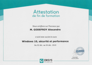 Alexandre GODEFROY – Orsys – Windows 10 sécurité et performance