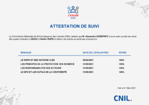 Alexandre GODEFROY - CNIL - Attestation atelier RGPD